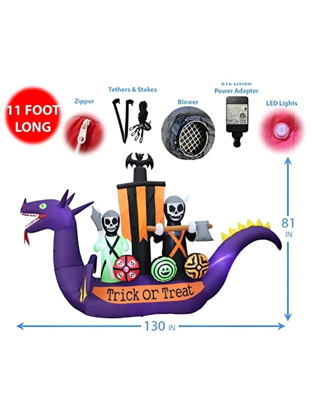 11 FT Long Halloween Inflatable Dragon Pirate Ship